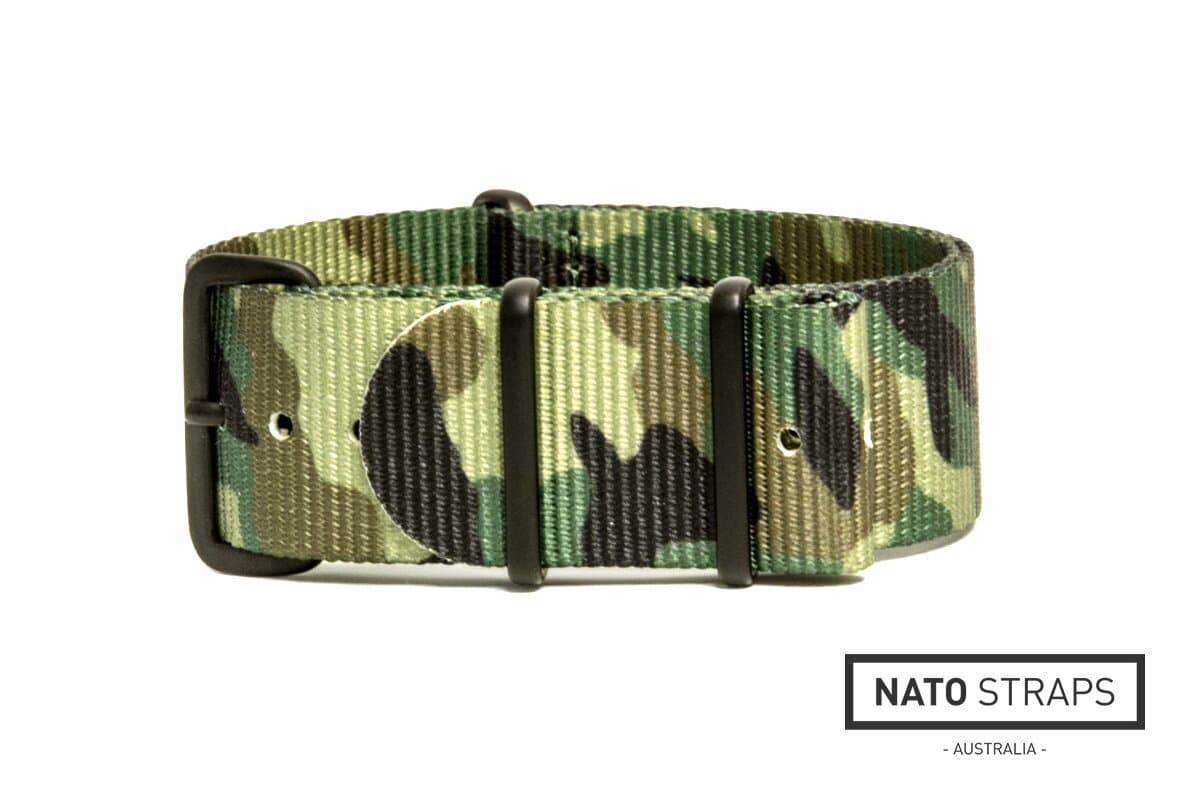 NATO nylon strap · 18mm / Camo Jungle Green / Nylon / 280mm / Pvd Black