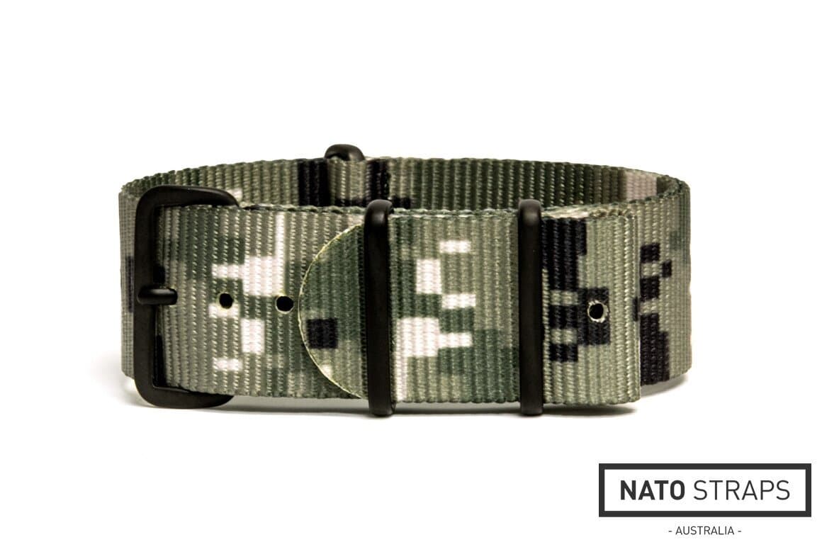 NATO nylon strap · 16mm / Camo Digital Green / Nylon / 280mm / Pvd Black