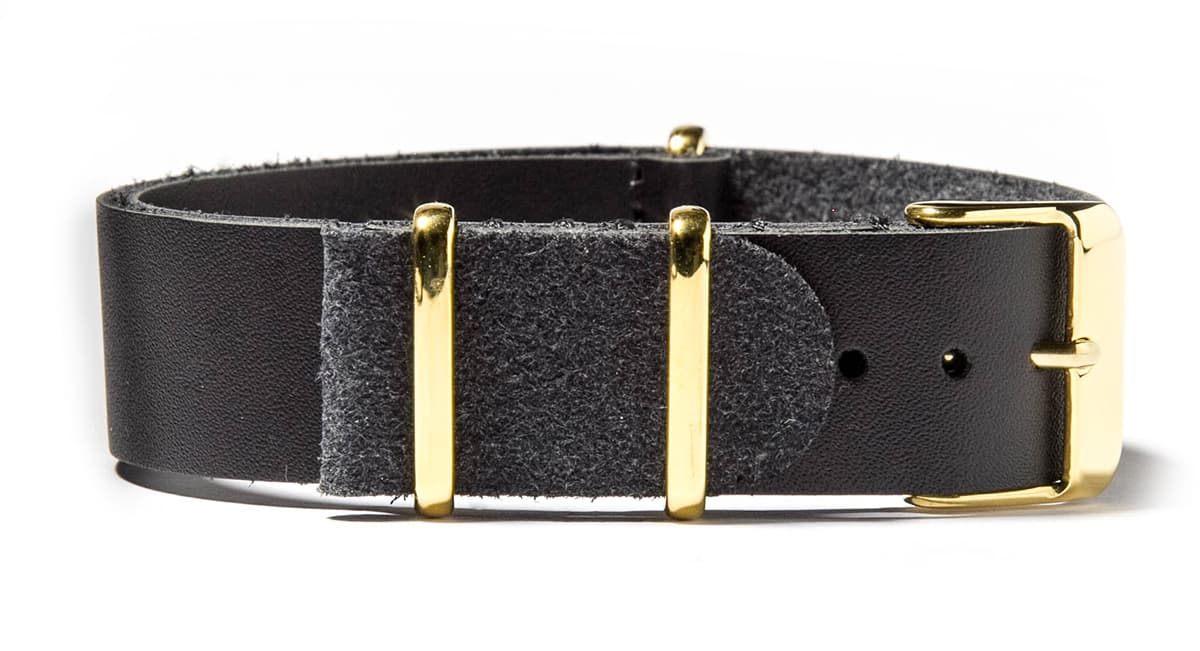NATO leather strap · 18mm / Black / Leather / 280mm / Gold Tone