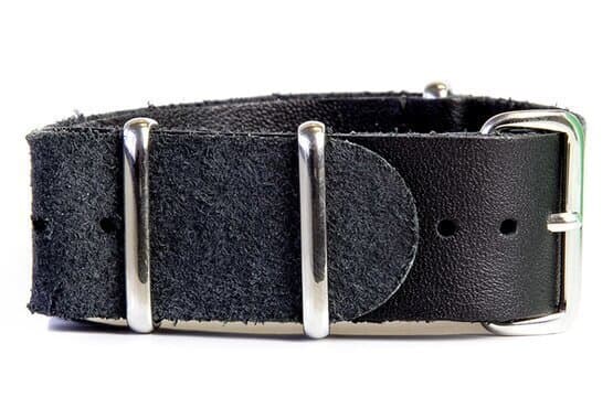 NATO leather strap · 20mm / Black / Leather / 280mm / Stainless Steel