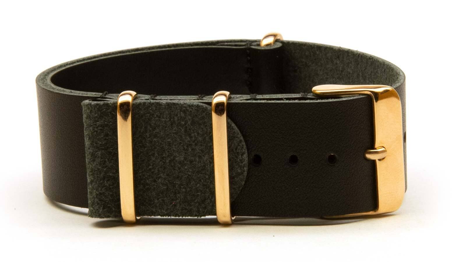 NATO leather strap · 22mm / Black / Leather / 280mm / Rose Gold