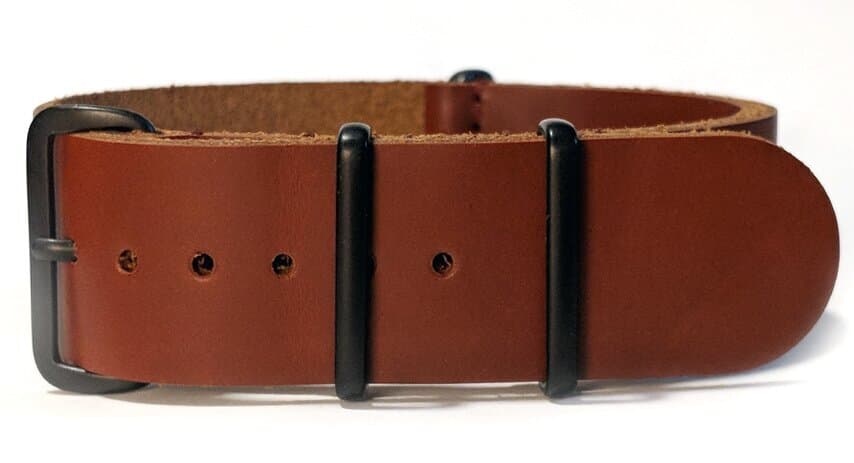 NATO leather strap · 24mm / Brown Black Buckles / Leather / 280mm / Pvd Black