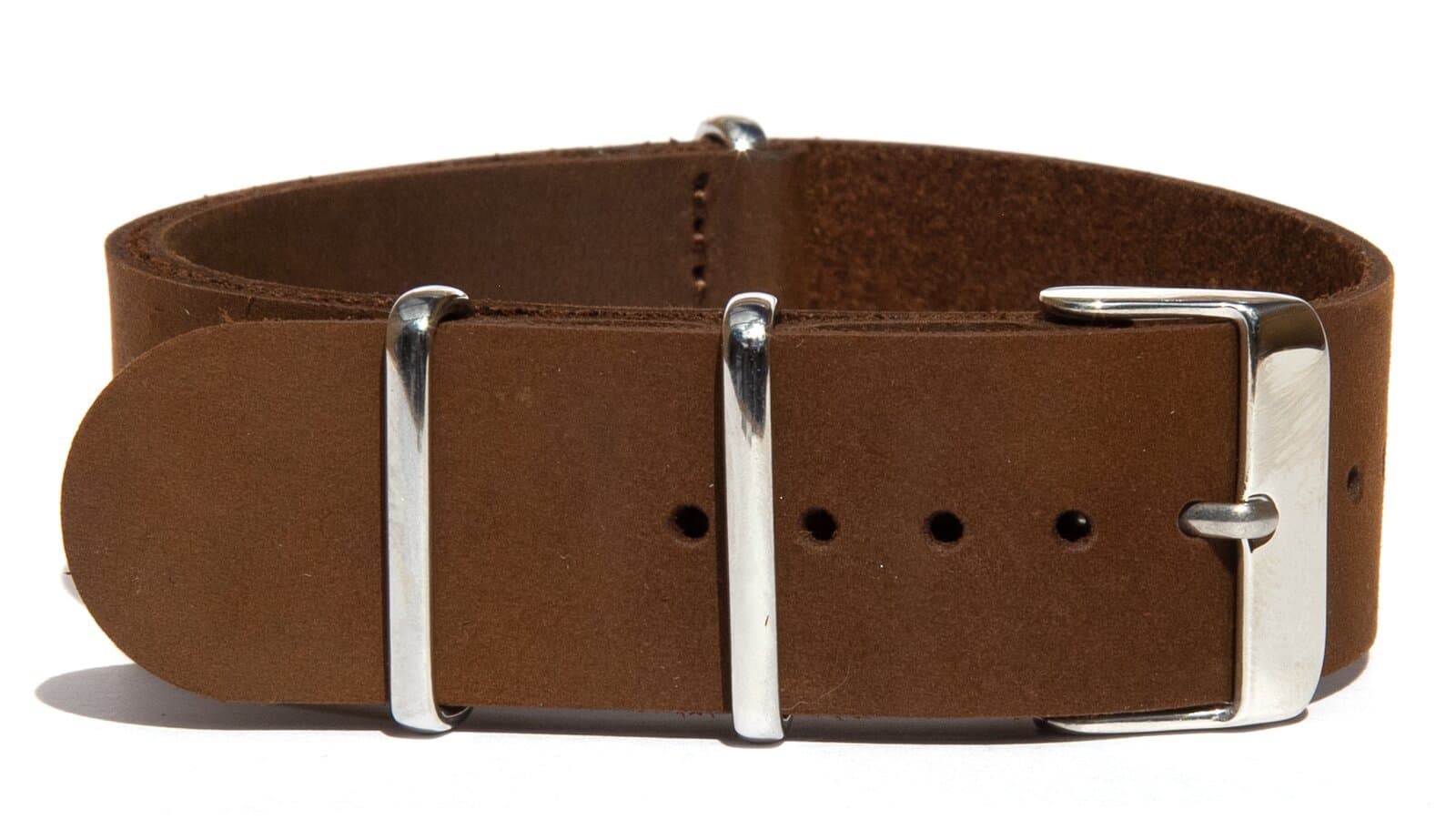 NATO leather strap · 18mm / Matte Brown / Leather / 280mm / Stainless Steel