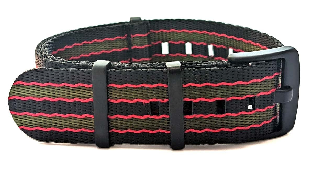 NATO seatbelt strap · 24mm / Black/Red/Green / Seatbelt / 280mm / Pvd Black