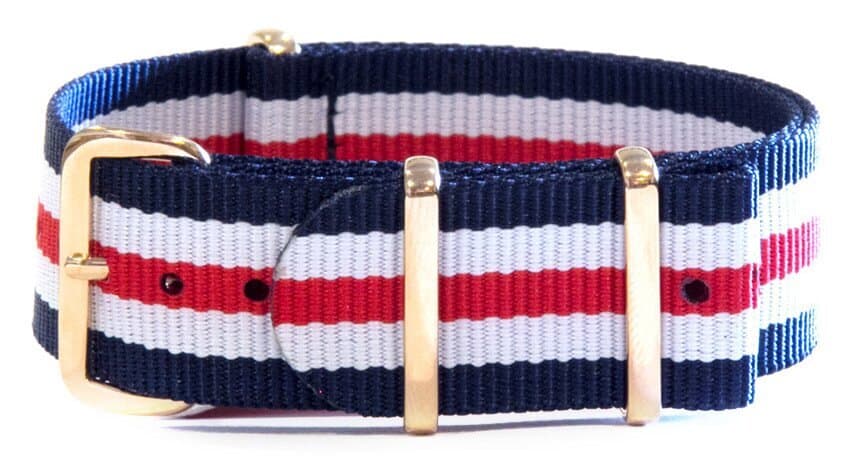 NATO nylon strap · 16mm / Blue/White/Red / Nylon / 280mm / Stainless Steel