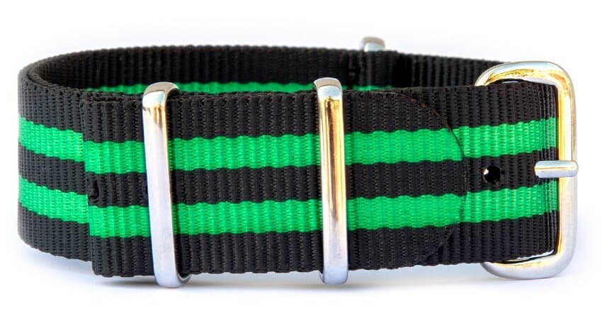 NATO nylon strap · 20mm / Black Bright Green / Nylon / 280mm / Stainless Steel