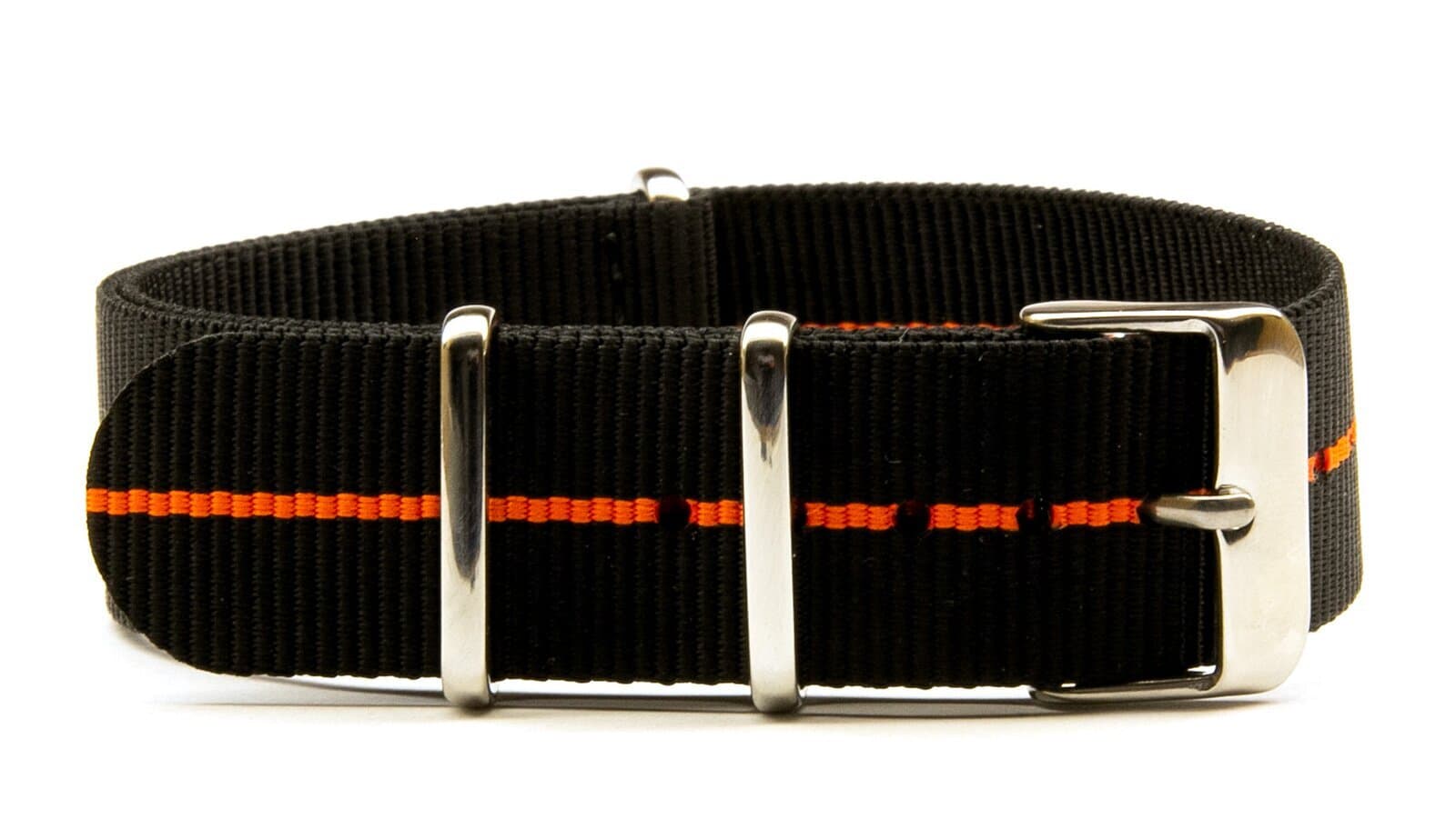NATO nylon strap · 20mm / Black/Orange / Nylon / 280mm / Stainless Steel