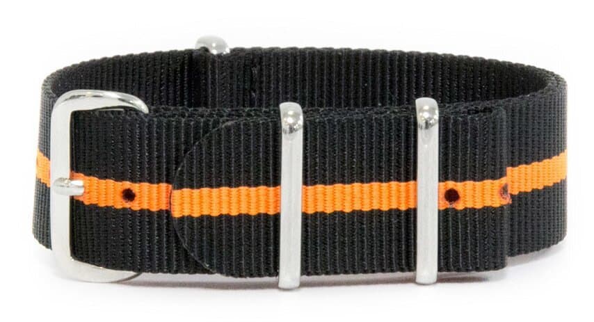 NATO nylon strap · 18mm / Black/Orange / Nylon / 280mm / Stainless Steel