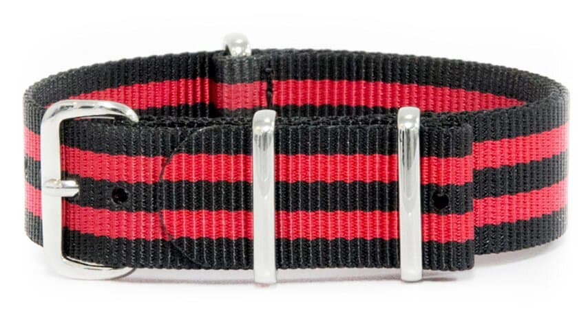 NATO nylon strap · 24mm / Black/Red / Nylon / 280mm / Stainless Steel
