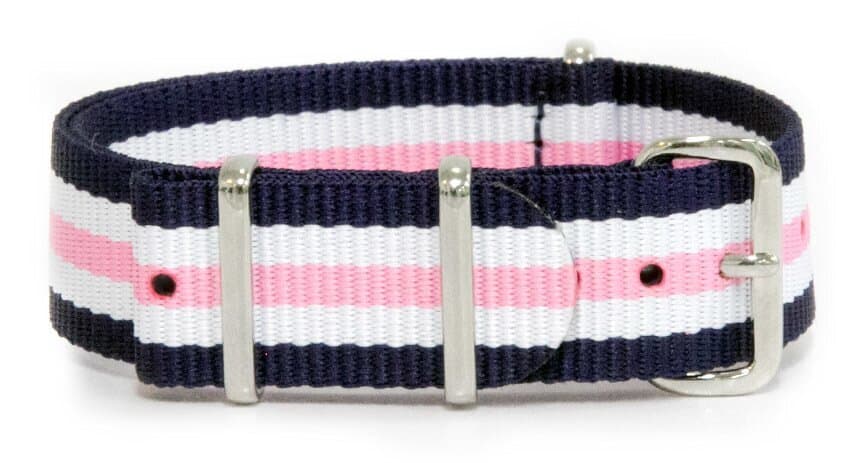 NATO nylon strap · 18mm / Blue White Pink / Nylon / 280mm / Stainless Steel