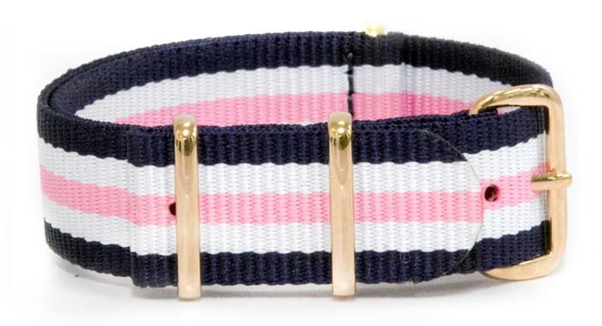 NATO nylon strap · 18mm / Blue/White / Nylon / 280mm / Rose Gold