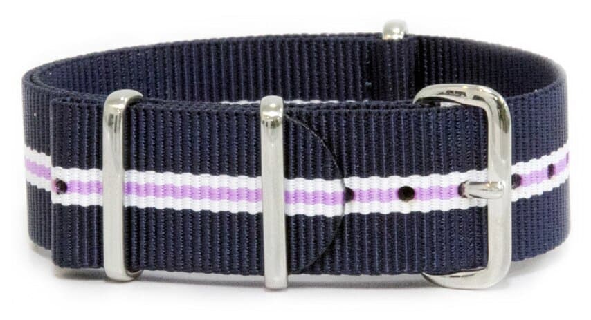 NATO nylon strap · 20mm / Blue/White/Purple / Nylon / 280mm / Stainless Steel
