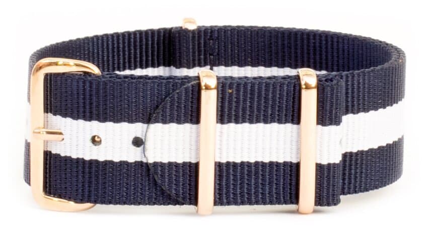 NATO nylon strap · 22mm / Blue White Buckles / Nylon / 280mm / Rose Gold