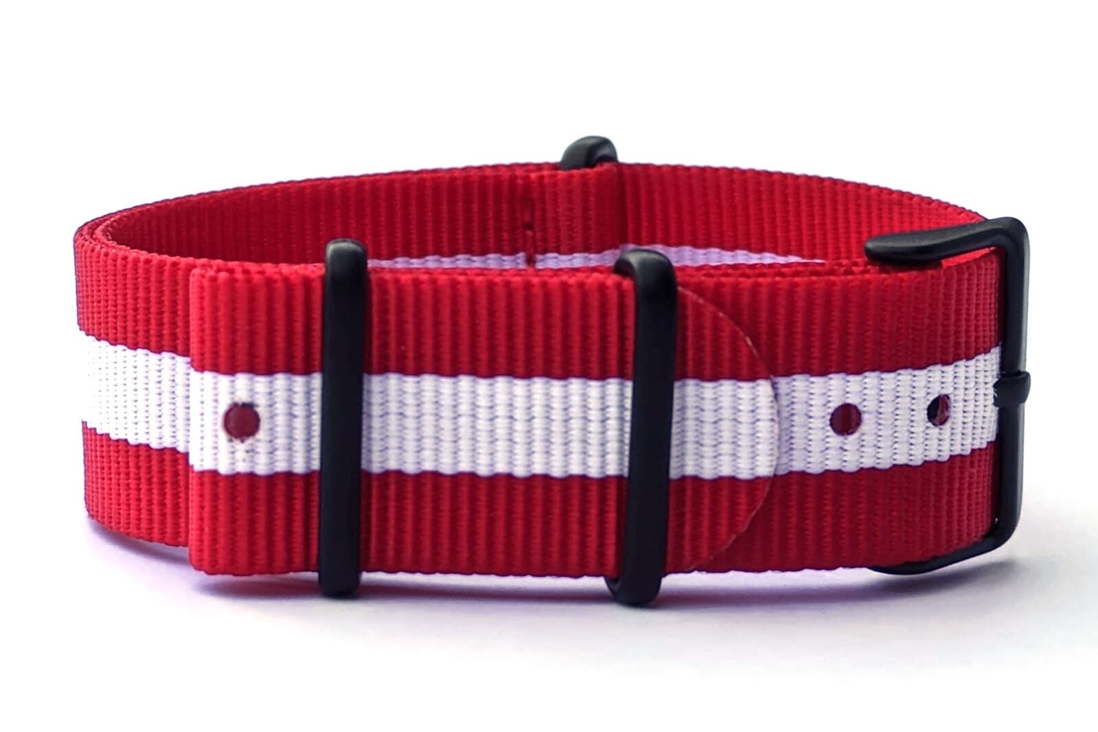 NATO nylon strap · 24mm / Red/White / Nylon / 280mm / Pvd Black