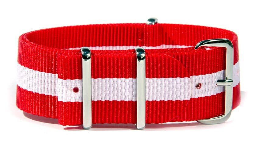 NATO nylon strap · 20mm / Red/White / Nylon / 280mm / Stainless Steel