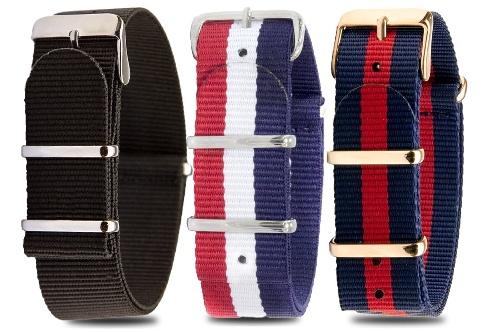 NATO Value Pack · 18mm / Black Navy White / Nylon / 280mm / Rose Gold