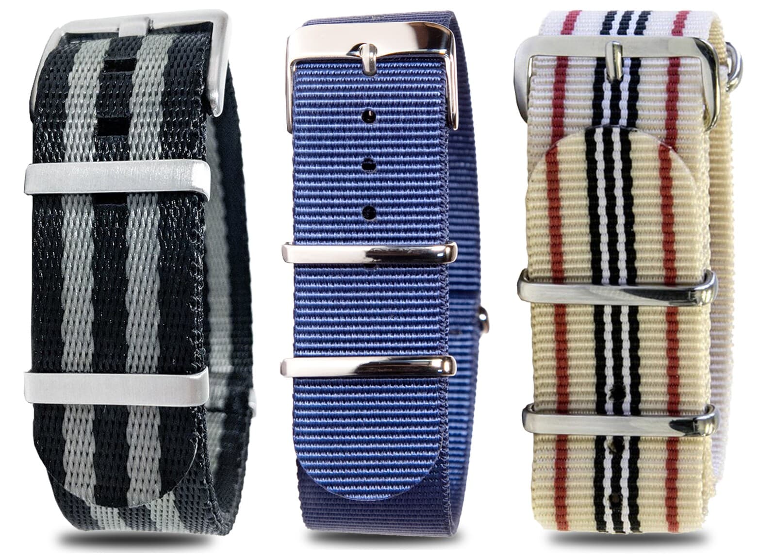 NATO Value Pack · 22mm / Beige Stripes Black / Seatbelt / 280mm / Stainless Steel