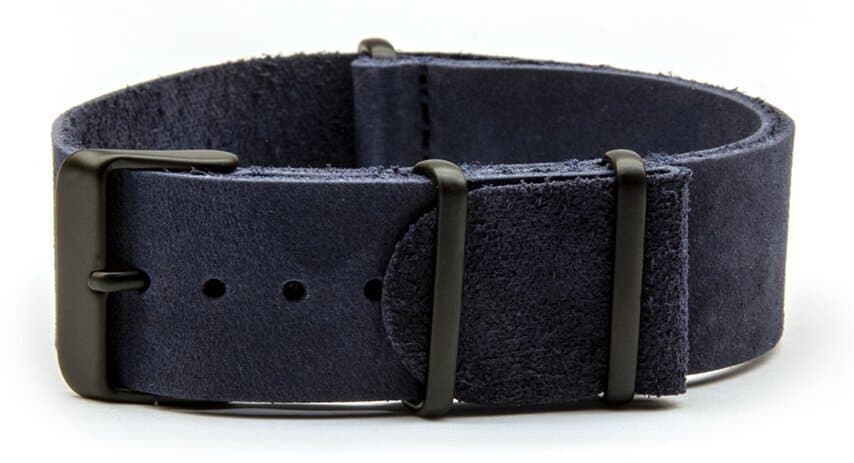 NATO leather strap · 18mm / Blue / Leather / 280mm / Pvd Black