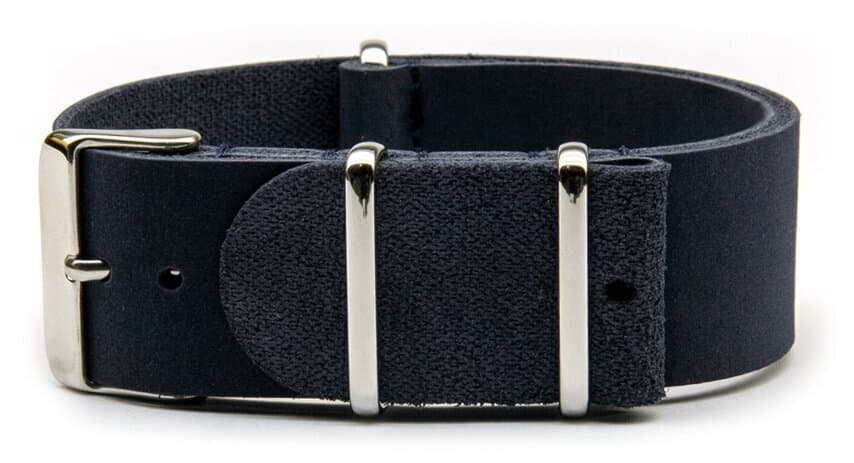 NATO leather strap · 24mm / Blue / Leather / 280mm / Stainless Steel